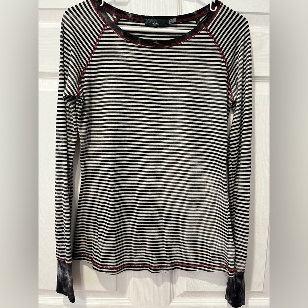 PrAna Black and White Striped Long Sleeve Tee
